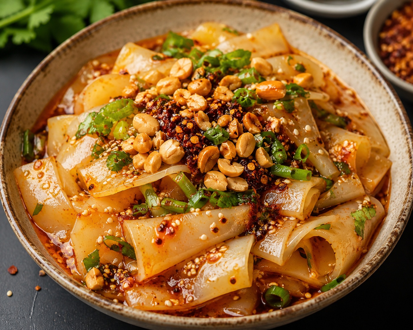 Signature chilli laphing with peanuts and fresh herbs